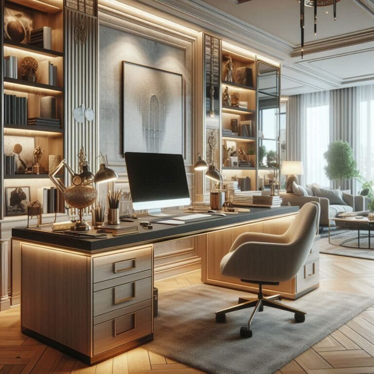 Design a sophisticated workspace with ergonomic furniture, ample lighting, and high-quality materials is must for your luxurious home office
